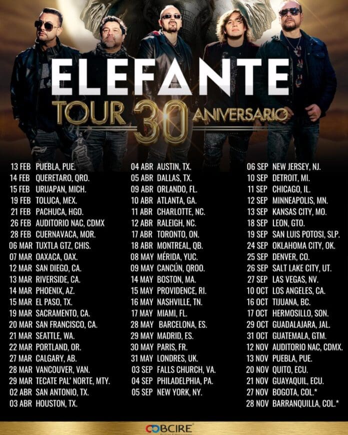 ELEFANTE CELEBRA SU 30.º ANIVERSARIO DE TRAYECTORIA MUSICAL CON UNA GIRA INTERNACIONAL INCLUYENDO MÁS DE 30 FECHAS EN LOS ESTADOS UNIDOS